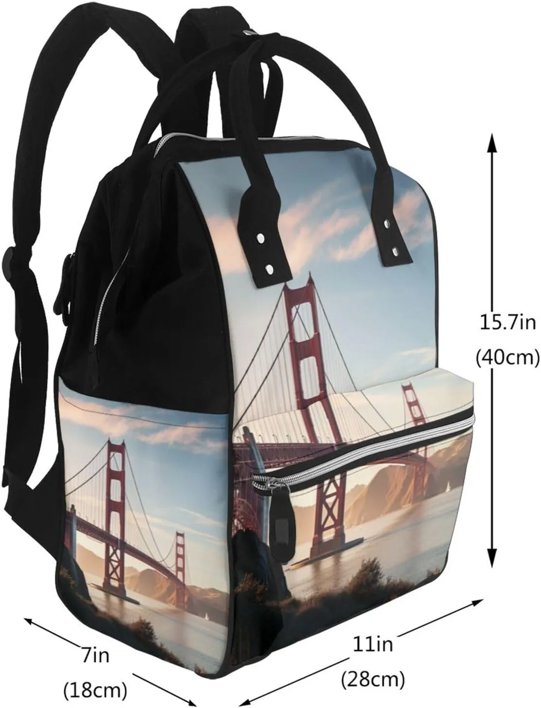Diaper Bag Nappy Backpack Baby Bag Abstract Music Themed Mummy Backpack Multifunction Changing Bags for Travel, Golden Gate Bridge, One Size