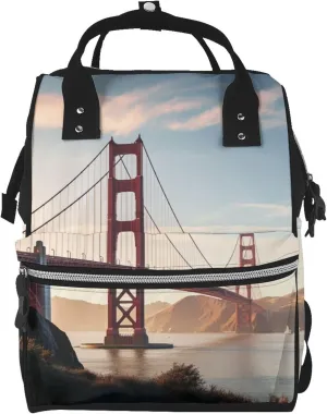 Diaper Bag Nappy Backpack Baby Bag Abstract Music Themed Mummy Backpack Multifunction Changing Bags for Travel, Golden Gate Bridge, One Size