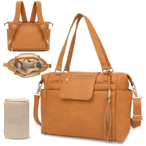 Diaper Bag Tote Leather Diaper Backpack Large Baby Bag 14 Diaper Bag Organizing Pouches,Changing Pad,Crossbody Strap,4 Insulated Pockets,Honey