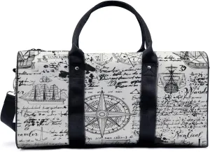 Diary of The Voyage Travel Luggage Duffel Bag with Adjustable Strap Manuscript Sports Bag Lightweight Canvas Gym Tote Bag for Men and Women