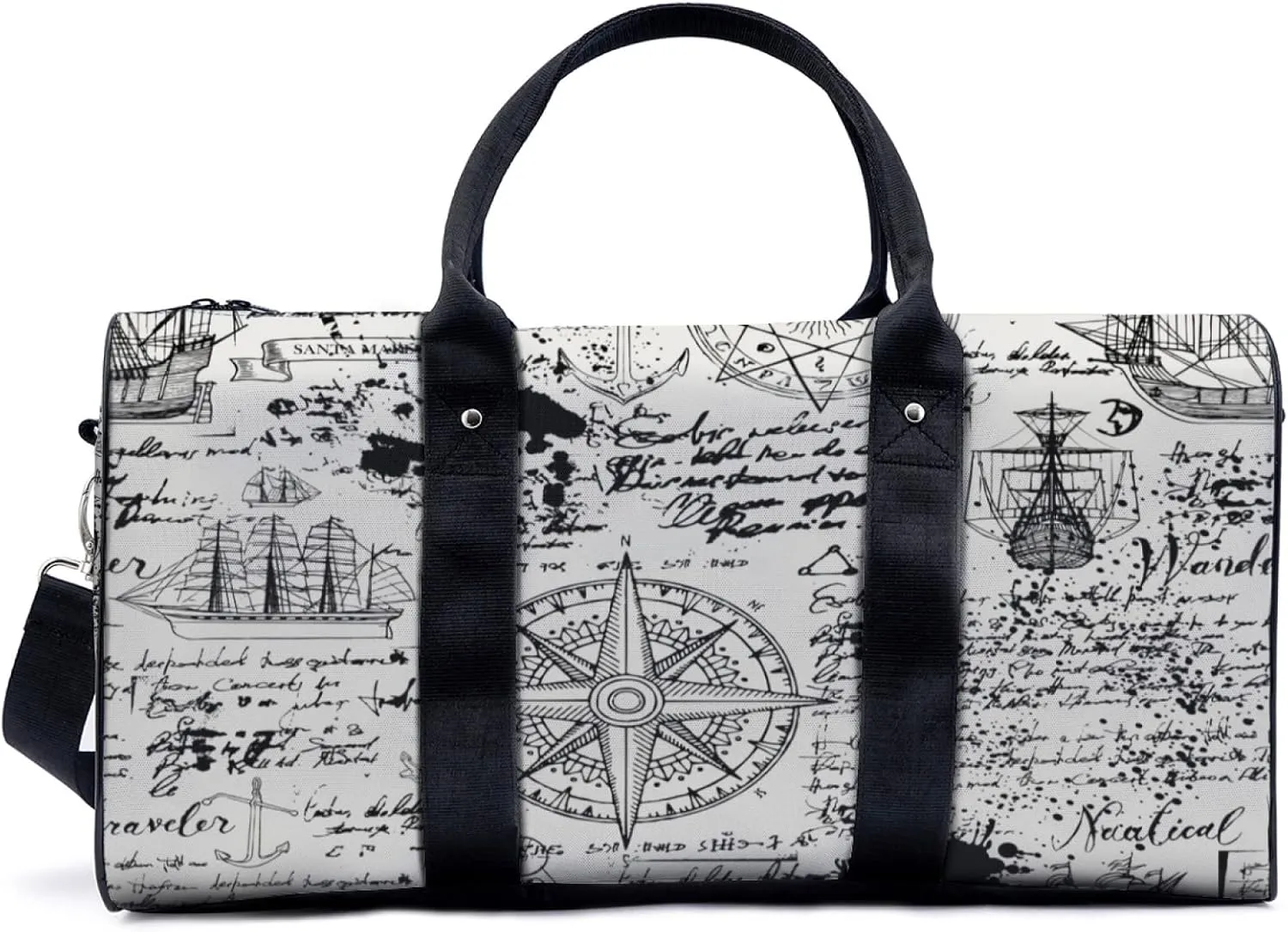 Diary of The Voyage Travel Luggage Duffel Bag with Adjustable Strap Manuscript Sports Bag Lightweight Canvas Gym Tote Bag for Men and Women