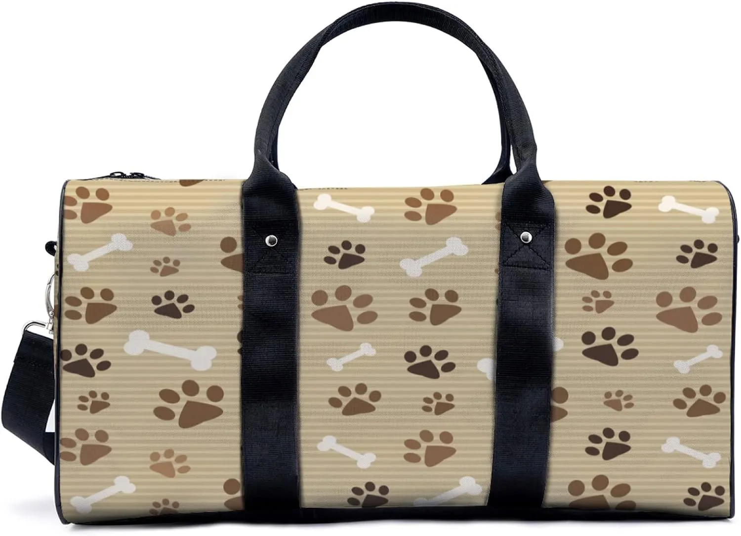Dog Footprints and Bones Travel Luggage Duffel Bag with Adjustable Strap Paw Sports Bag Lightweight Canvas Gym Tote Bag for Men and Women