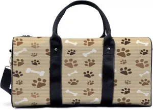 Dog Footprints and Bones Travel Luggage Duffel Bag with Adjustable Strap Paw Sports Bag Lightweight Canvas Gym Tote Bag for Men and Women