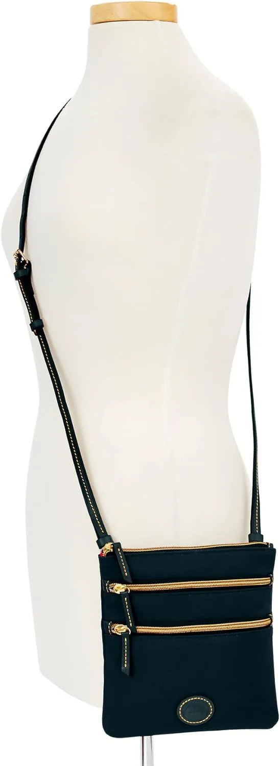 Dooney & Bourke Women's North South Triple Zip Crossbody in Lightweight Nylon, Handbag with Adjustable Shoulder Strap