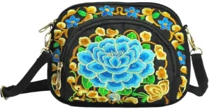 Double-Sided Embroidery Canvas Mini Crossbody Bag for Women - Ethnic Style Wallet & Mobile Phone Purse