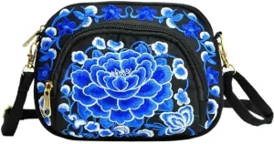 Double-Sided Embroidery Canvas Mini Crossbody Bag for Women - Ethnic Style Wallet & Mobile Phone Purse