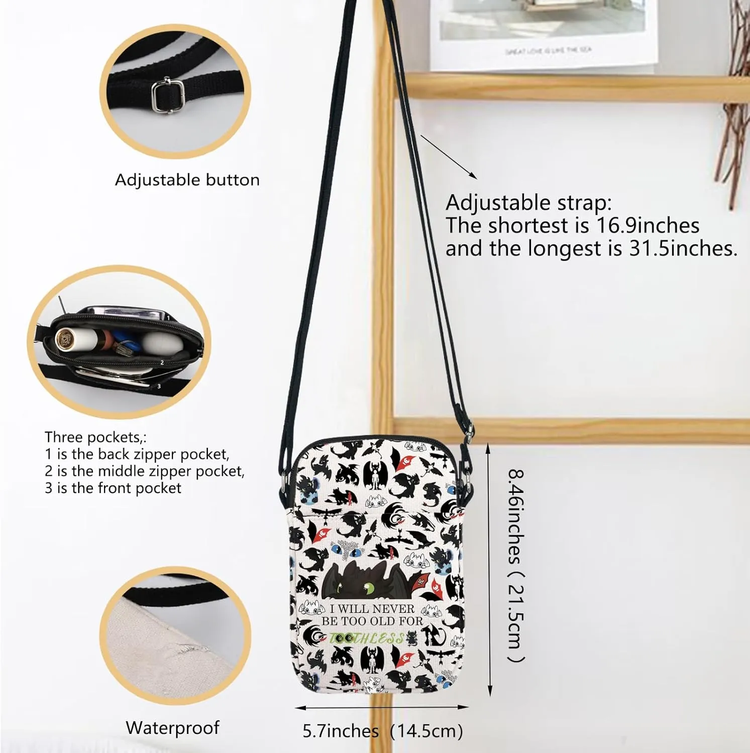 Dragon Anime Crossbody Bag Black Dragon Gift Dragon Lover Shoulder Bag Anime Characters Lover Gift