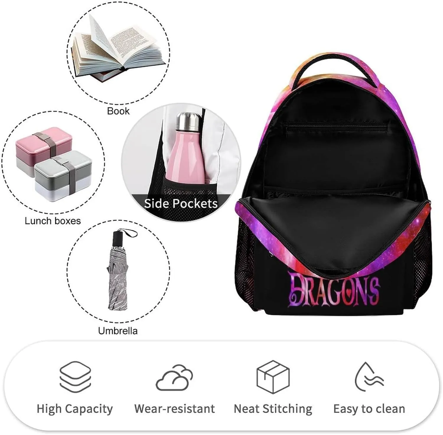 Dragon School Backpack, 16 Inch Cool Dragon Themed Bookbag for Kids Girls Boys, Personality School Backpack for Students Children, Lightweight, Large Capacity