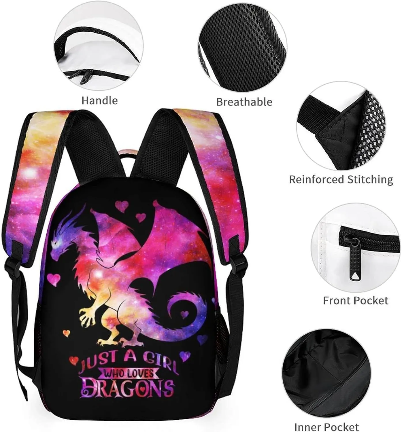 Dragon School Backpack, 16 Inch Cool Dragon Themed Bookbag for Kids Girls Boys, Personality School Backpack for Students Children, Lightweight, Large Capacity