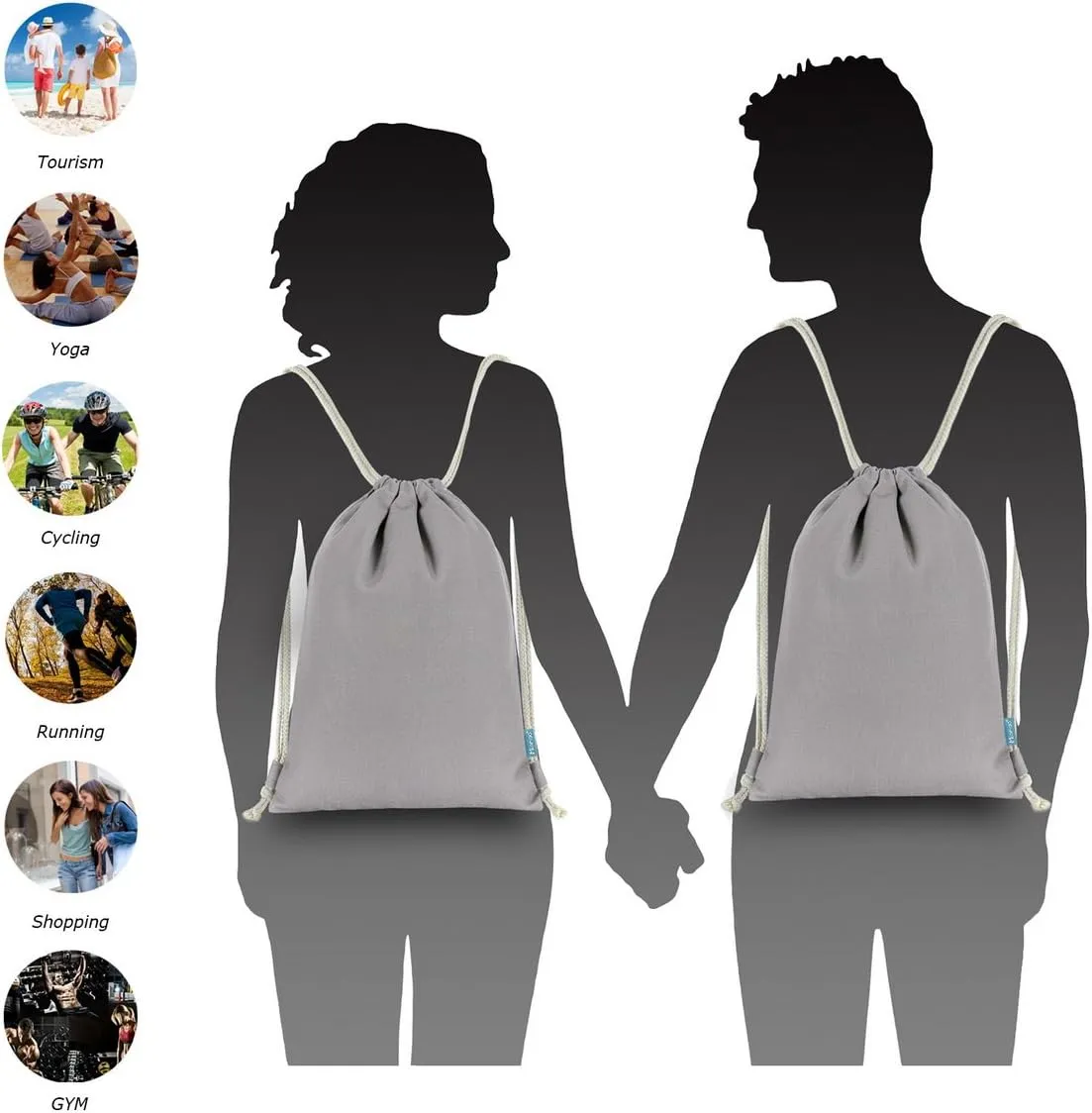 Drawstring Backpack Simple Style String Bag Canvas Beach Sport Daypack