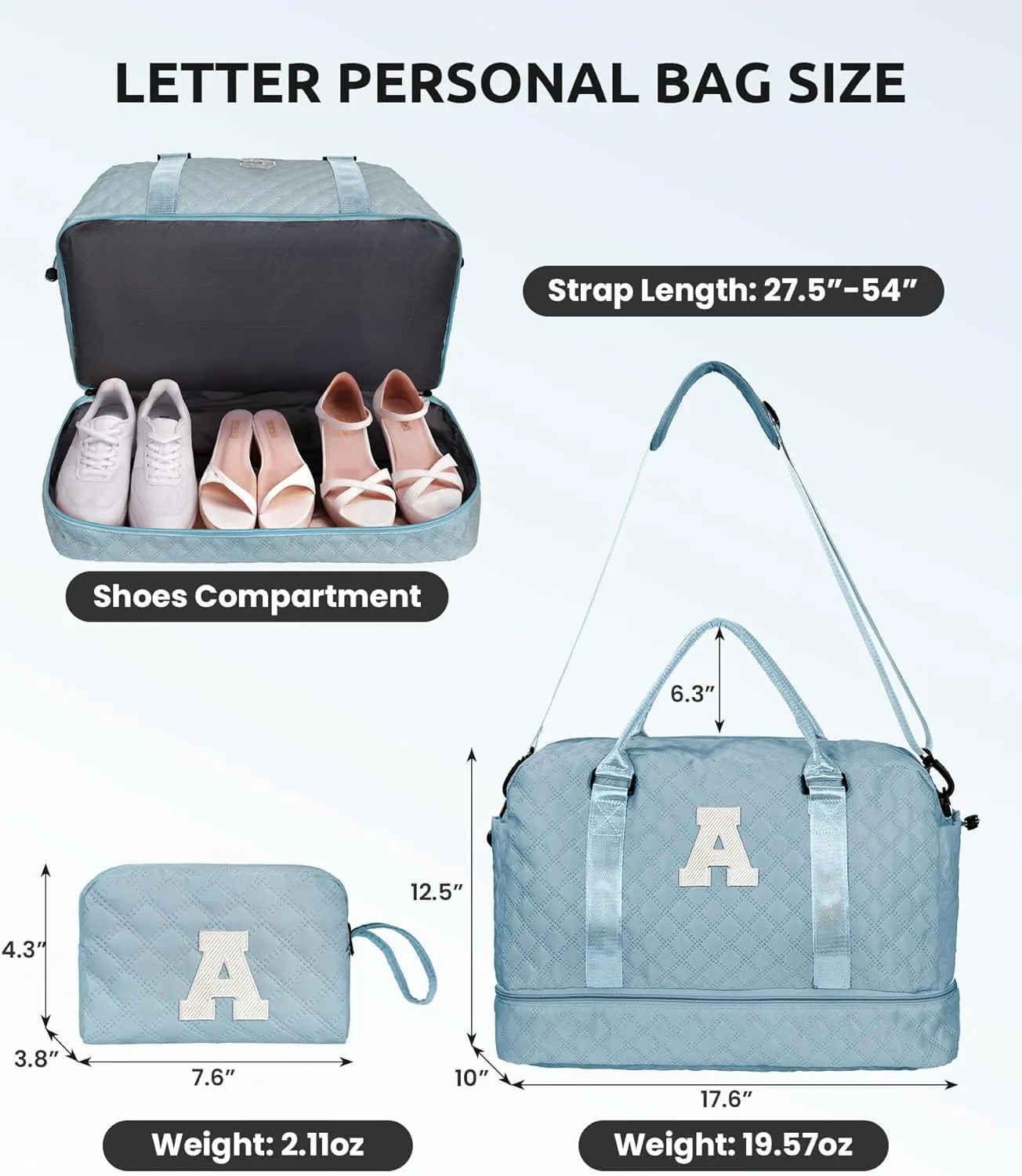 Duffle Bag for Women - Personalized Weekender with Shoulder Strap for Overnight Trips, Water-Resistant Pocket for Makeup, Travel Bag Gift for Sister or Friend