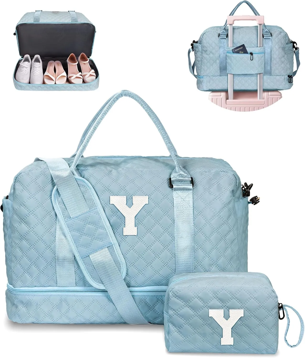 Duffle Bag for Women - Personalized Weekender with Shoulder Strap for Overnight Trips, Water-Resistant Pocket for Makeup, Travel Bag Gift for Sister or Friend