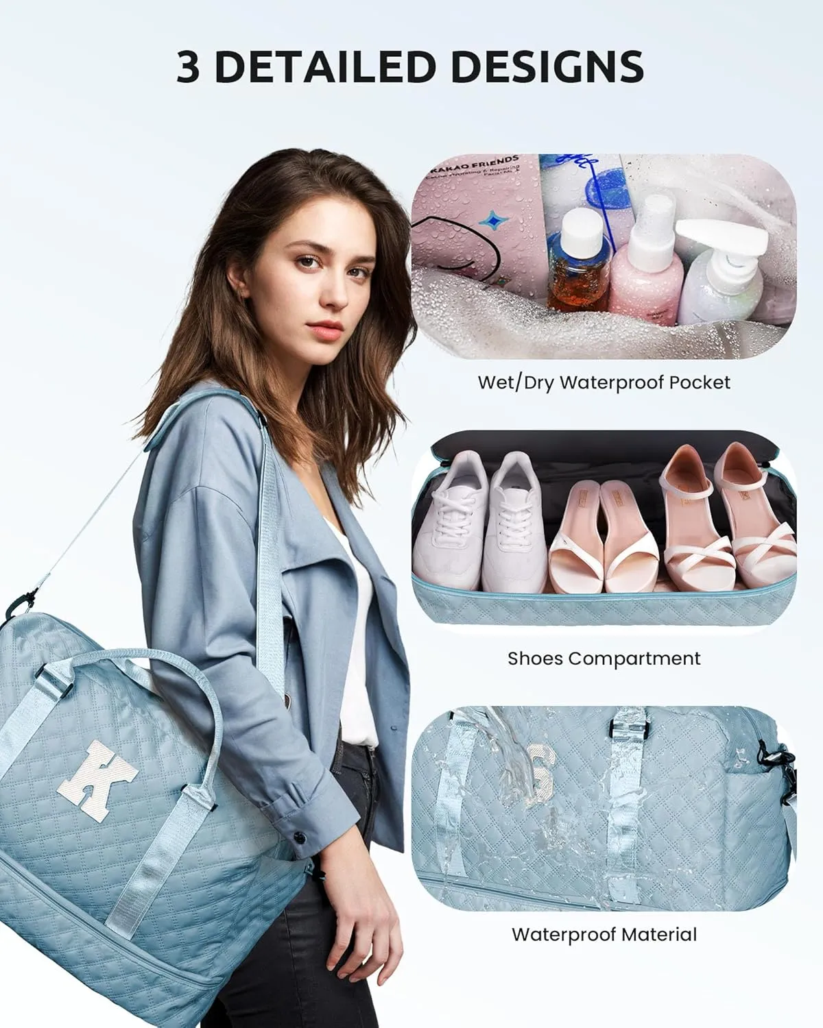 Duffle Bag for Women - Personalized Weekender with Shoulder Strap for Overnight Trips, Water-Resistant Pocket for Makeup, Travel Bag Gift for Sister or Friend