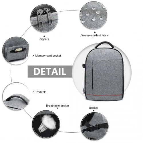 E6928 - Kono Water Resistant Shockproof DSLR Camera Backpack - Light Grey