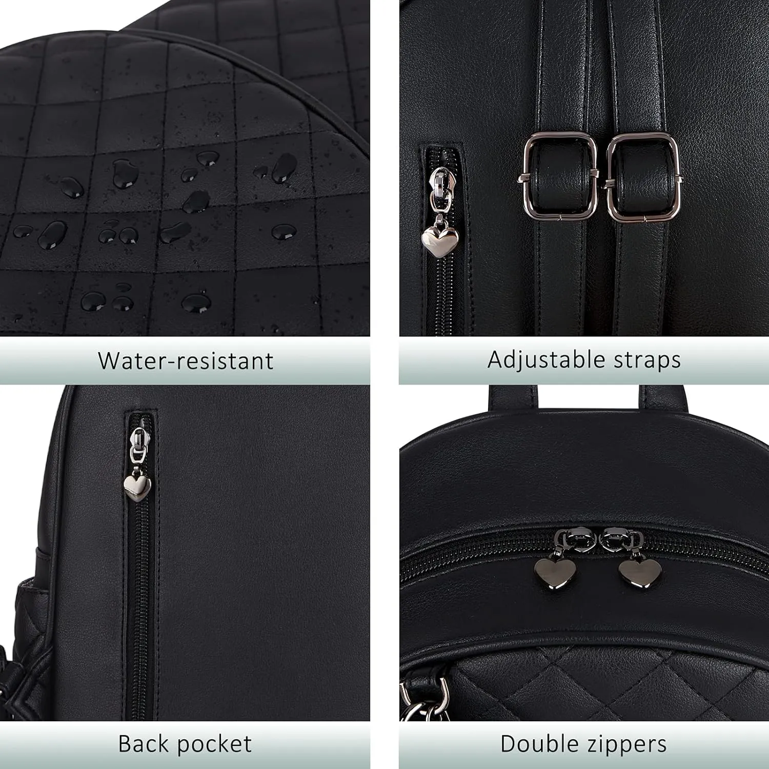 ECOSUSI Mini Backpack for Women Leather Small Backpack Purse for Ladies Cute Pom Bookbag Travel Shoulder Bag with Charm Tassel Black