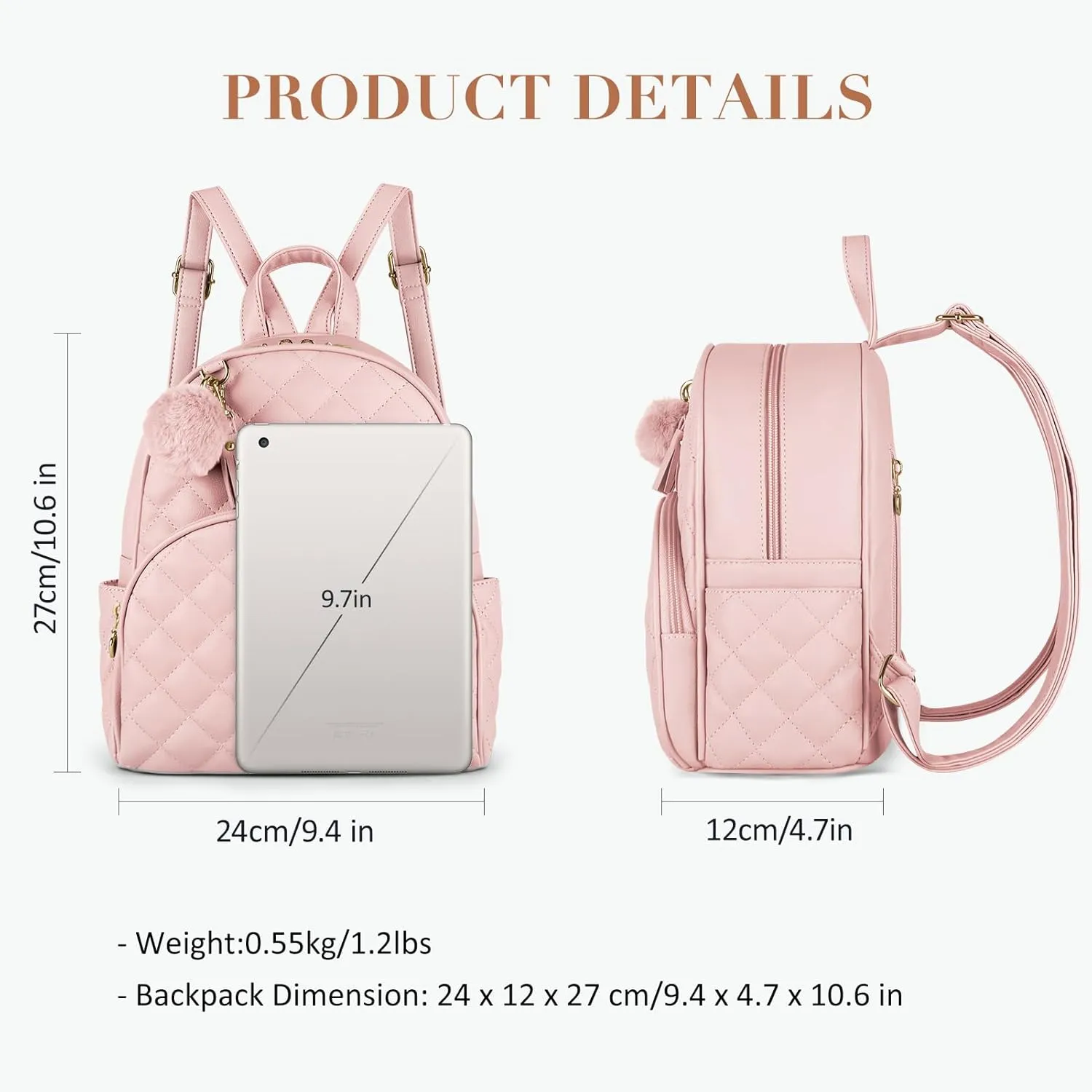 ECOSUSI Mini Backpack for Women Leather Small Backpack Purse for Ladies Cute Pom Bookbag Travel Shoulder Bag with Charm Tassel Pink