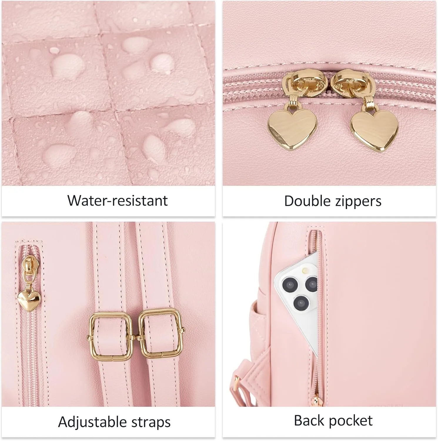 ECOSUSI Mini Backpack for Women Leather Small Backpack Purse for Ladies Cute Pom Bookbag Travel Shoulder Bag with Charm Tassel Pink