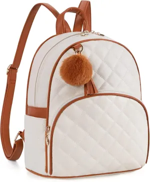 ECOSUSI Mini Backpack Women Leather Small Backpack Purse for Ladies Cute Pom Bookbag Travel Shoulder Bag with Charm Tassel