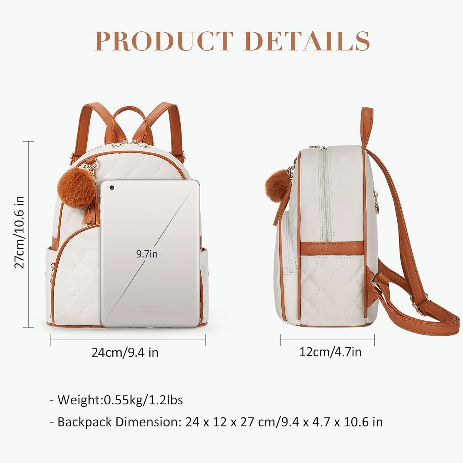 ECOSUSI Mini Backpack Women Leather Small Backpack Purse for Ladies Cute Pom Bookbag Travel Shoulder Bag with Charm Tassel