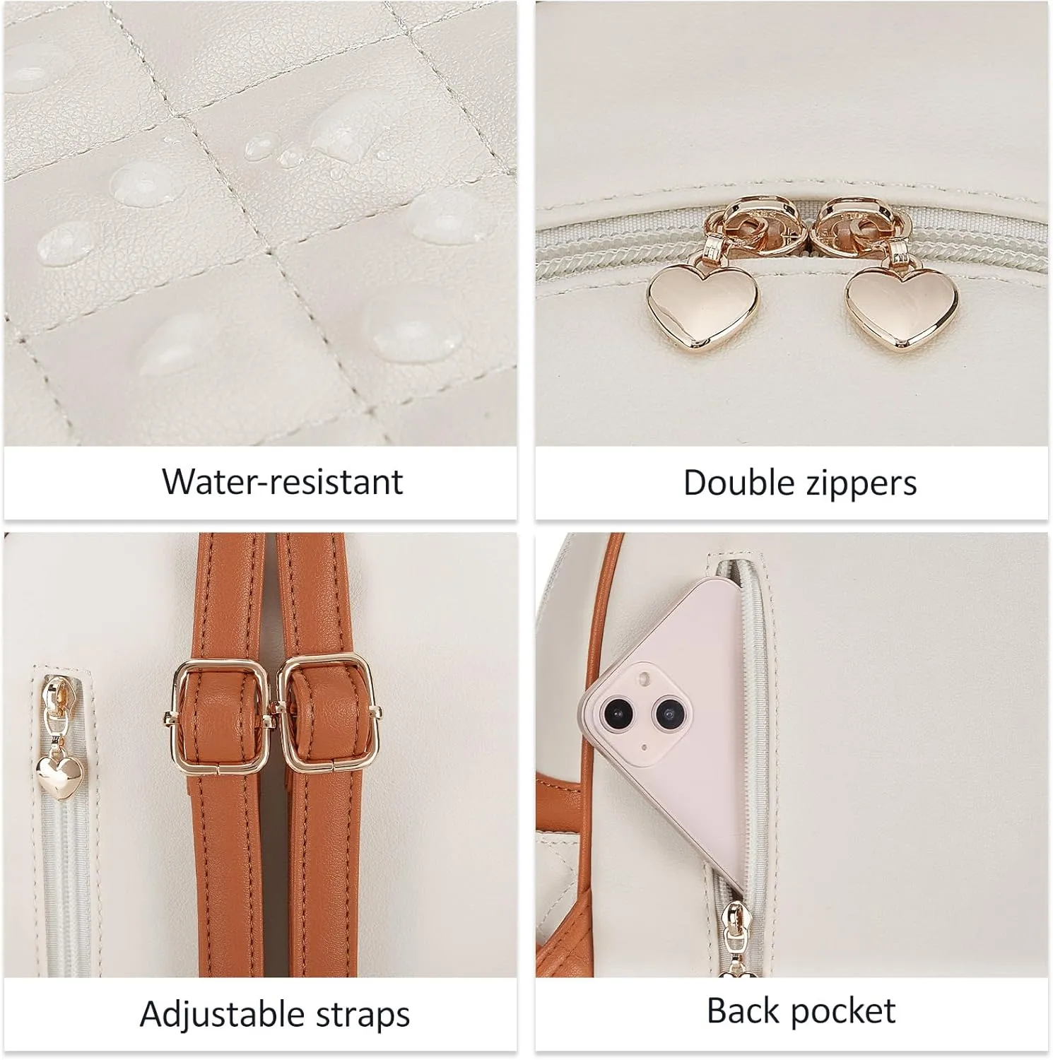 ECOSUSI Mini Backpack Women Leather Small Backpack Purse for Ladies Cute Pom Bookbag Travel Shoulder Bag with Charm Tassel