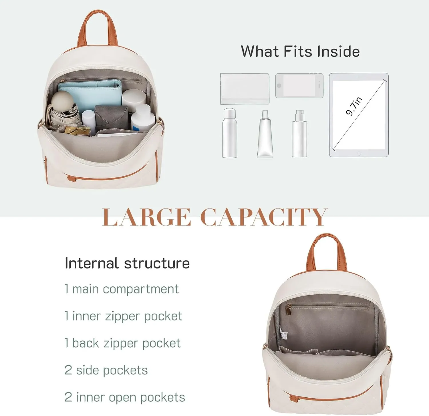 ECOSUSI Mini Backpack Women Leather Small Backpack Purse for Ladies Cute Pom Bookbag Travel Shoulder Bag with Charm Tassel