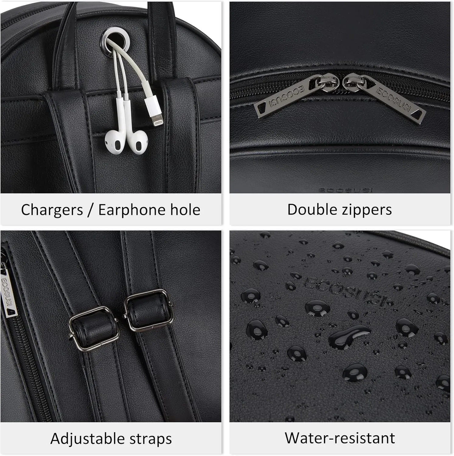 ECOSUSI Women Backpack Purse Water Resistant PU Leather Backpack Fashion Rucksack Ladies College Daypack with Tassel,2 Pcs