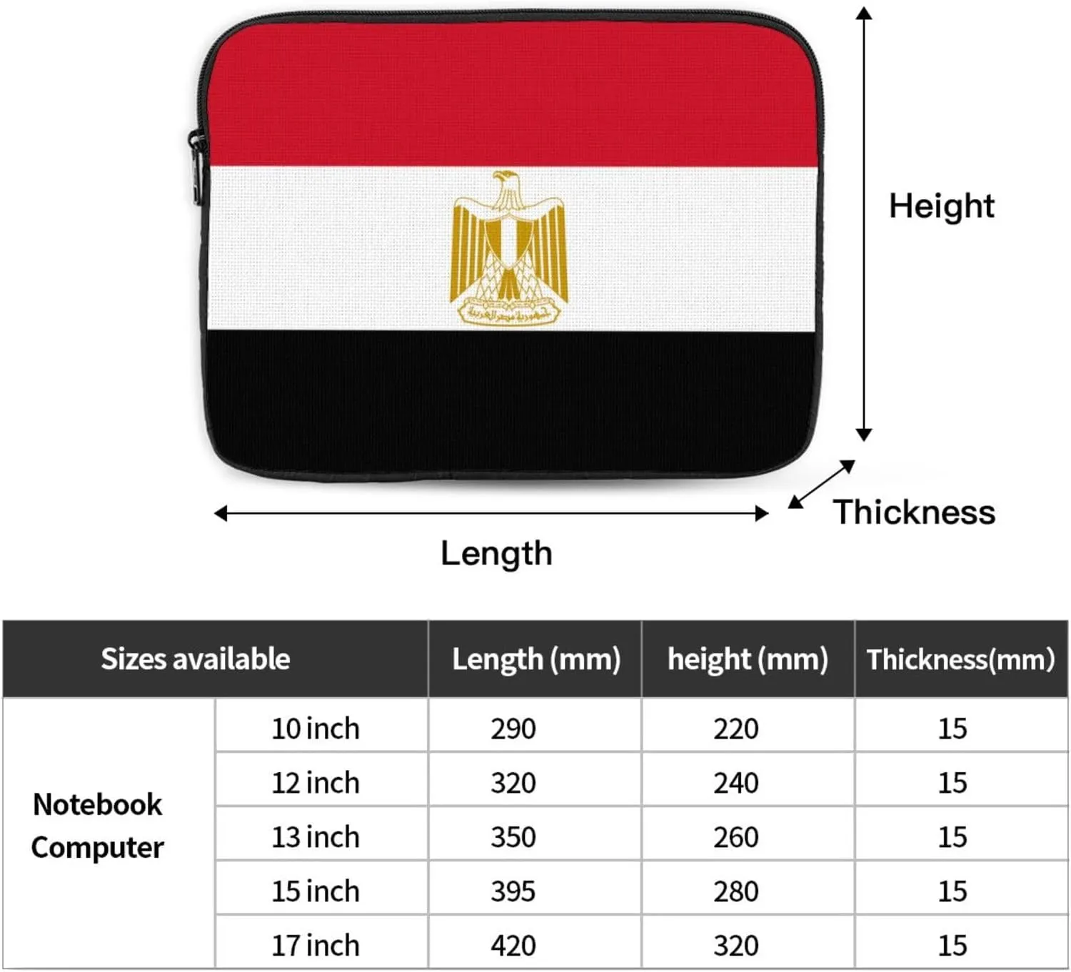 Egyptian Flag Prints Shockproof Portable Laptop Sleeve Bag 13 inch for Men and Women Business Travel, Office Daily Use