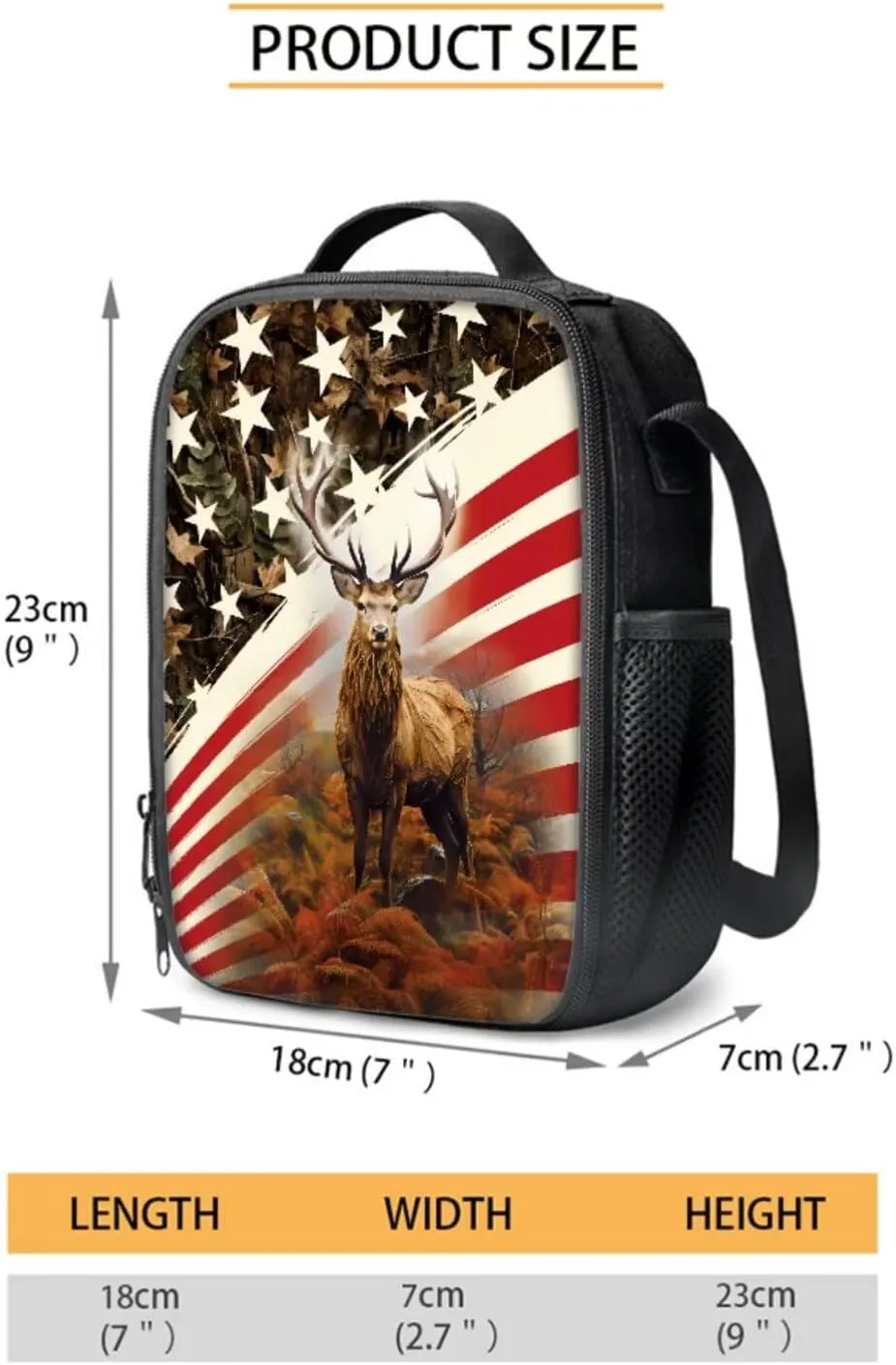 Elk American Flag Maple Leaf Print Patriotic Backpack for Kids Toddler Girls School Bag with Lunch Box Pencil Case and Water Pouch Kids School Bag Set