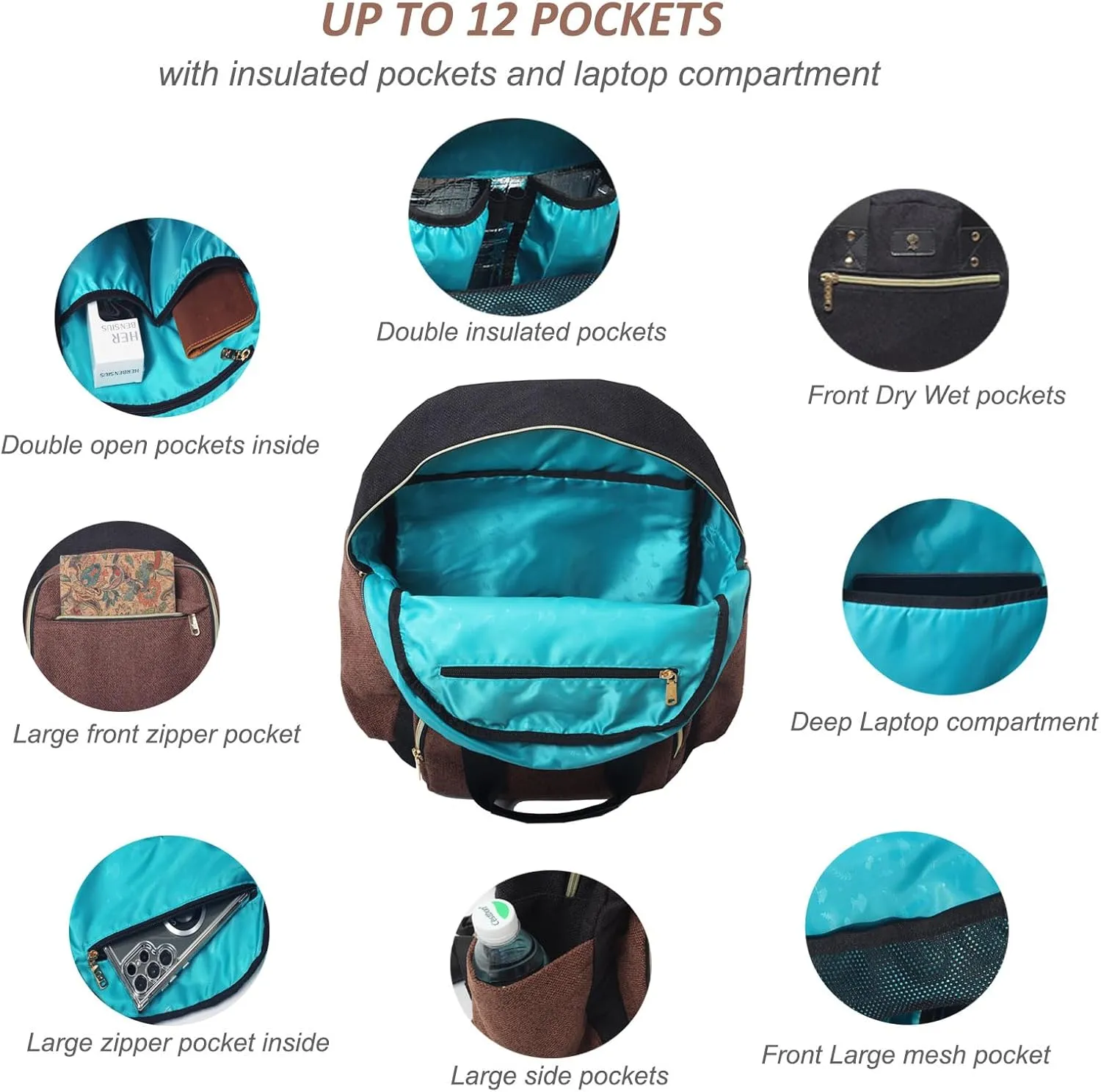 ESVAN Diaper Bag Backpack, Large Capacity Multifunction Baby Essentials Fashion Travel Pack Linen Canvas office Laptop Bag