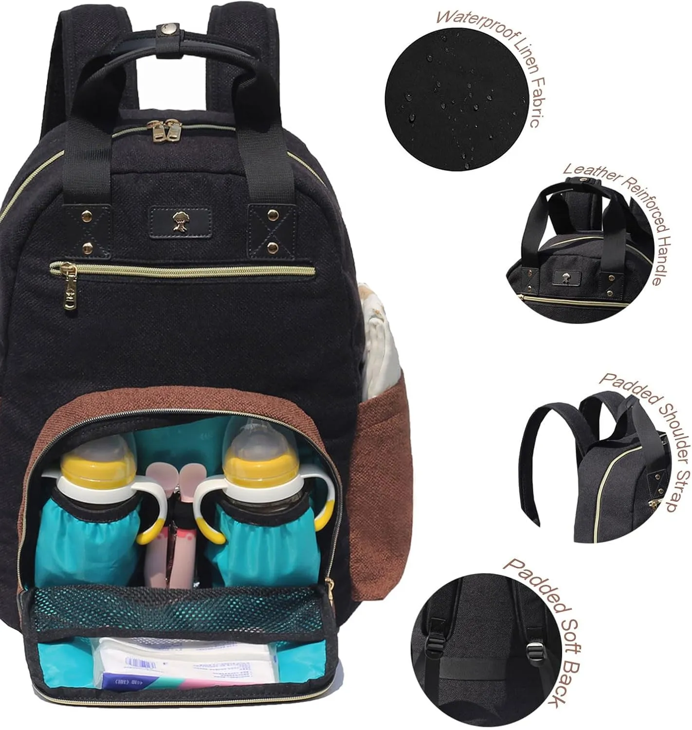 ESVAN Diaper Bag Backpack, Large Capacity Multifunction Baby Essentials Fashion Travel Pack Linen Canvas office Laptop Bag