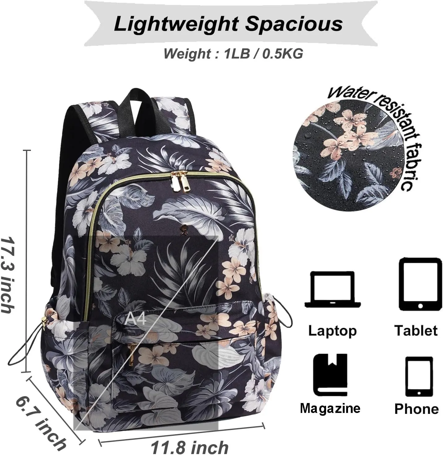 ESVAN Personalized Gifts Backpack Canvas Linen Nylon 17 inch Laptop Bag for Women Casual College