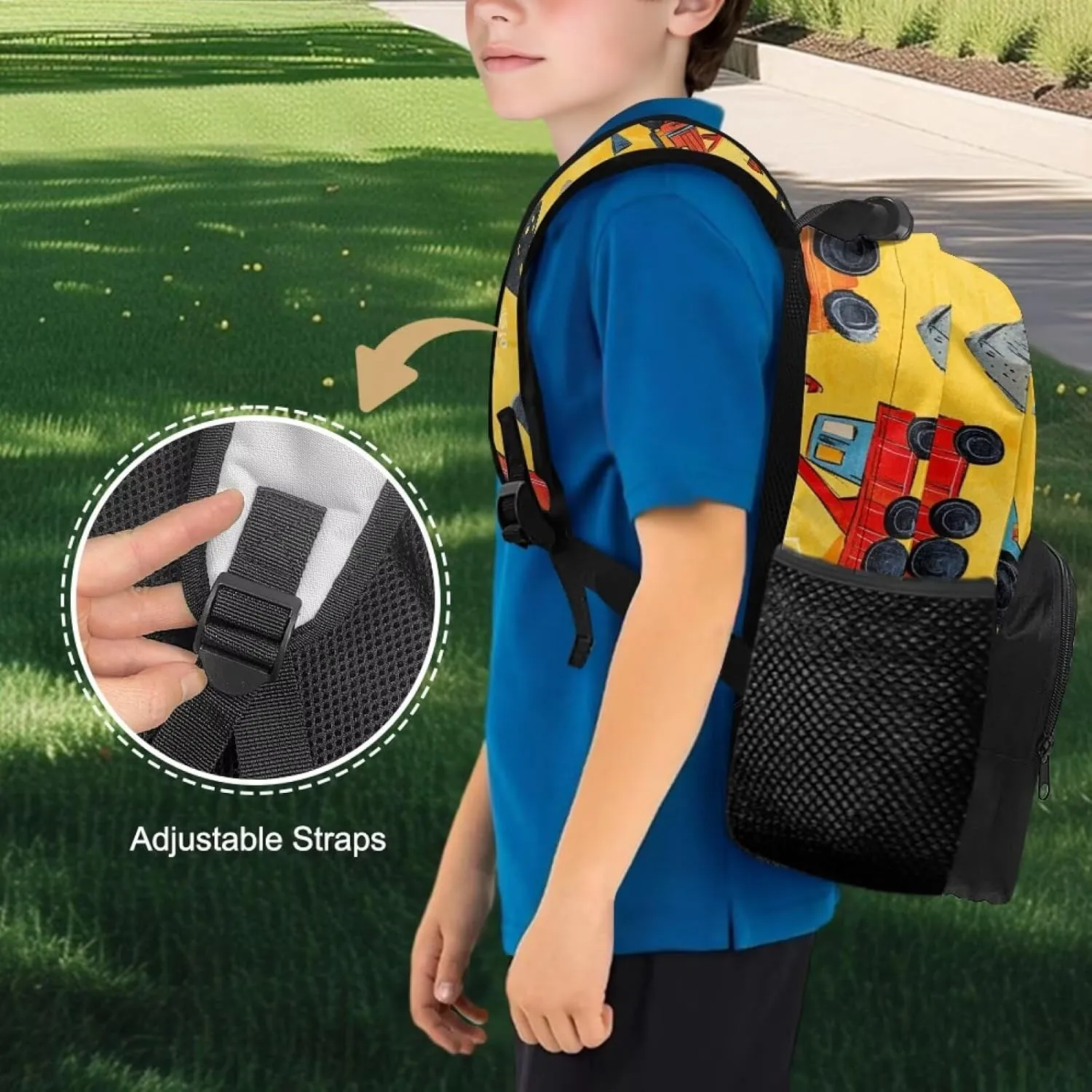 Excavator Backpack for Little Boys 15 Inches School Backpack with Front Zipper Pocket Lightweight Shoulder Bag for Kindergarten Students Casual Daypack
