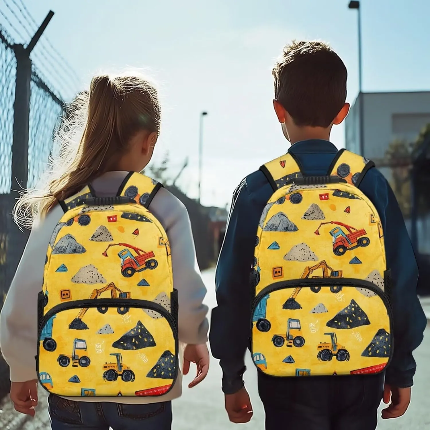 Excavator Backpack for Little Boys 15 Inches School Backpack with Front Zipper Pocket Lightweight Shoulder Bag for Kindergarten Students Casual Daypack