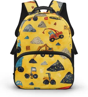 Excavator Backpack for Little Boys 15 Inches School Backpack with Front Zipper Pocket Lightweight Shoulder Bag for Kindergarten Students Casual Daypack