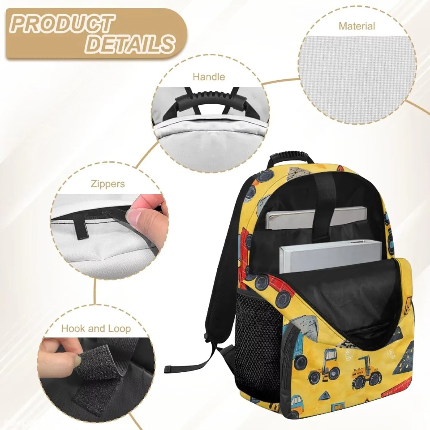 Excavator Backpack for Little Boys 15 Inches School Backpack with Front Zipper Pocket Lightweight Shoulder Bag for Kindergarten Students Casual Daypack