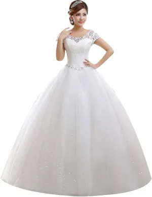 Eyekepper Double Shoulder Floor Length Bridal Gown Wedding Dress Custom Size
