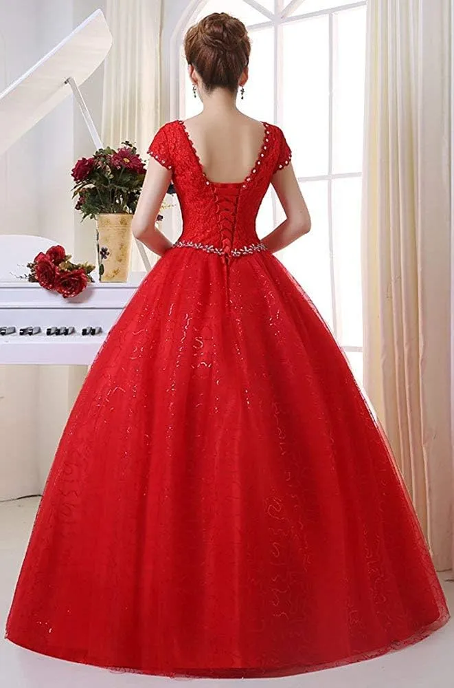 Eyekepper Double Shoulder Floor Length Bridal Gown Wedding Dress Custom Size