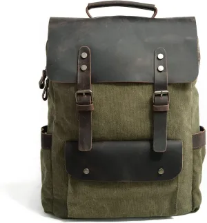 Eysee Backpack Men Outdoor Daypack Canvas Travel Bag Laptop Backpack, Green 32 cm (L) * 42 cm (H) * 12 cm (W), Green