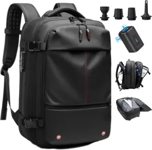 ezyvac Travel Backpack with Pump, Vacuum Sealed Travel Backpack, Large Capacity Travel Vacuum Bag with Combination Lock (Black  pump)