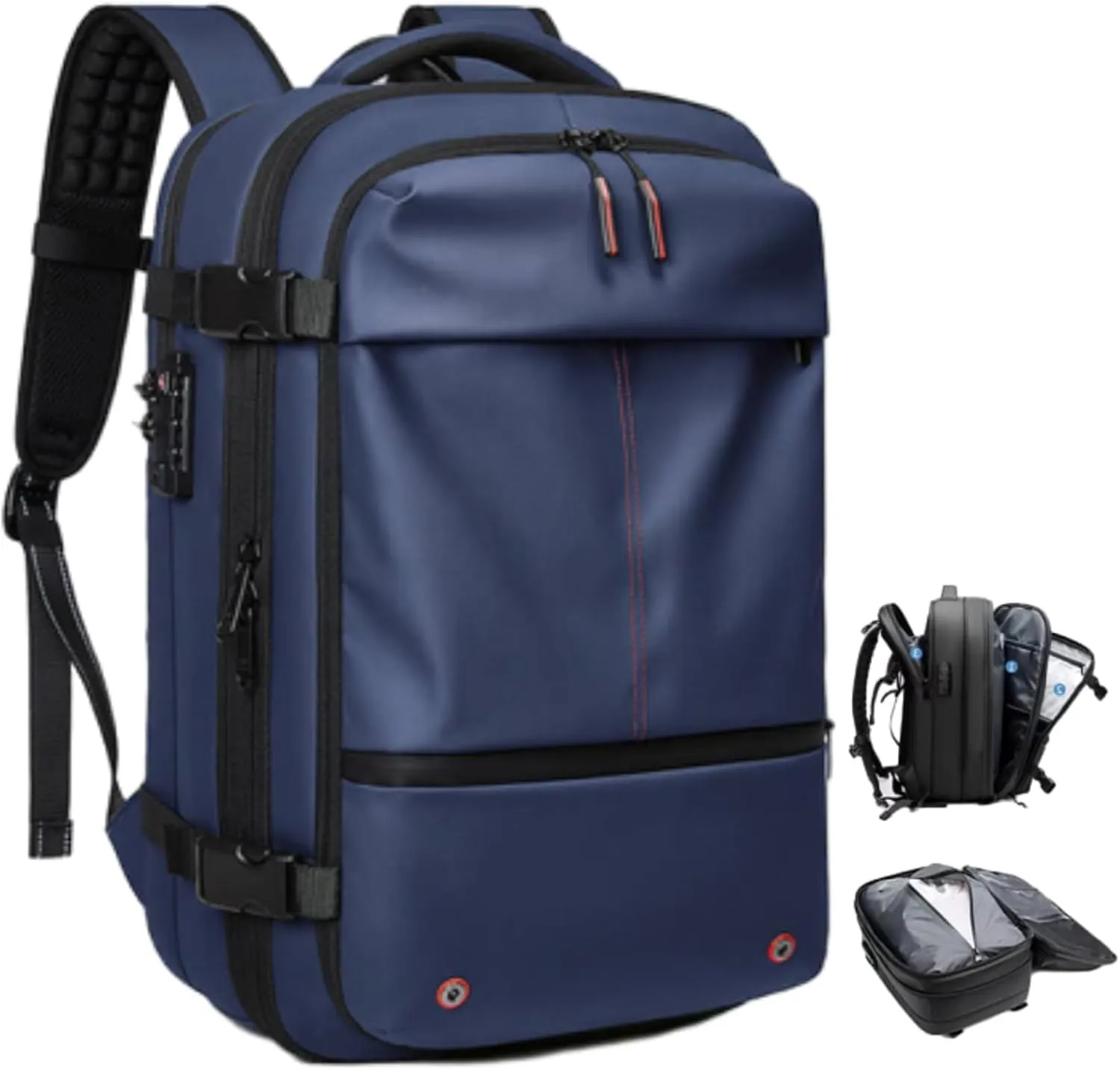 ezyvac Travel Backpack with Pump, Vacuum Sealed Travel Backpack, Large Capacity Travel Vacuum Bag with Combination Lock (blue)