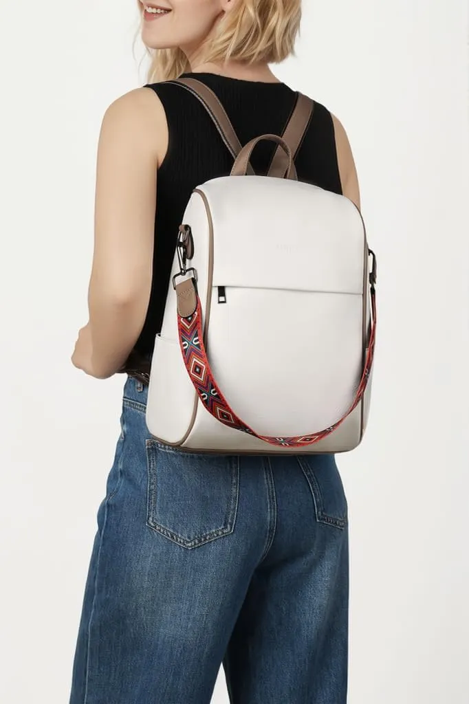 FADEON Anti Theft Backpack for Women Faux Leather Backpack Purse, Back Opening Small Backpack Fashion Work Bag White