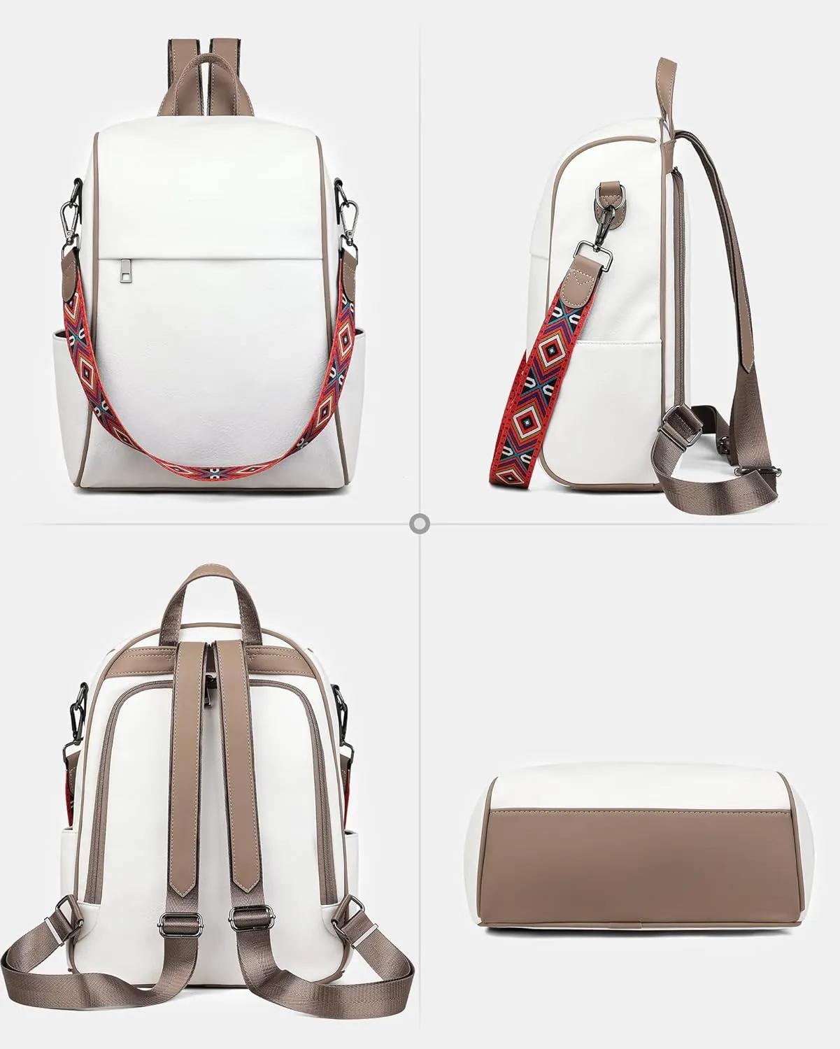 FADEON Anti Theft Backpack for Women Faux Leather Backpack Purse, Back Opening Small Backpack Fashion Work Bag White