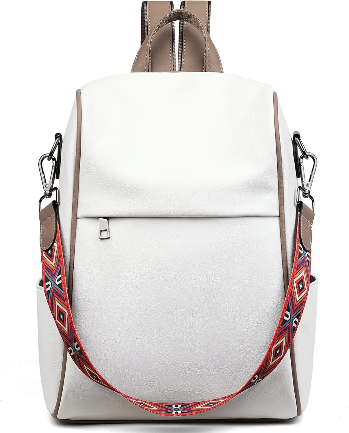 FADEON Anti Theft Backpack for Women Faux Leather Backpack Purse, Back Opening Small Backpack Fashion Work Bag White
