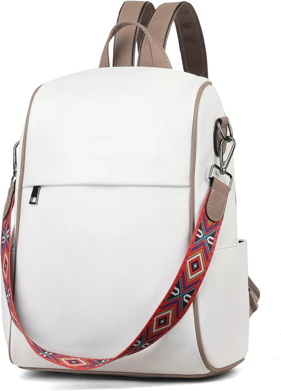FADEON Anti Theft Backpack for Women Faux Leather Backpack Purse, Back Opening Small Backpack Fashion Work Bag White