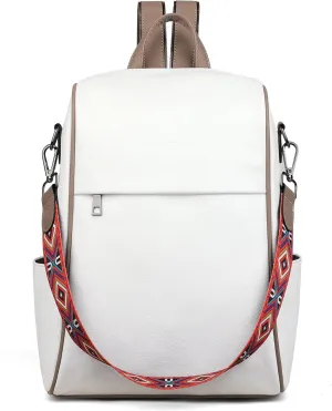 FADEON Anti Theft Backpack for Women Faux Leather Backpack Purse, Back Opening Small Backpack Fashion Work Bag White