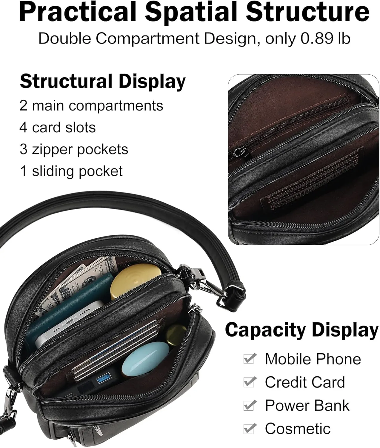FADEON Small Purses for Women Crossbody Bags, Designer PU Leather Mini Cross Body Purse Travel Shoulder Bag Card Slots