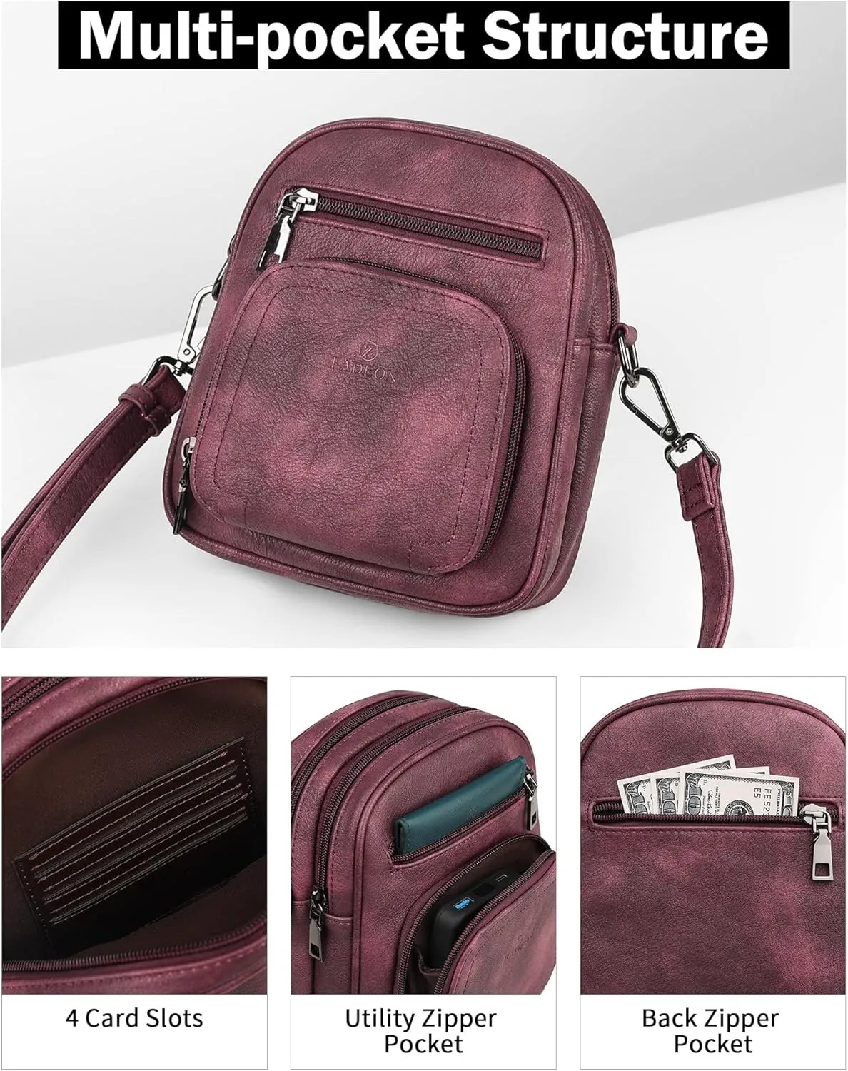 FADEON Small Purses for Women Crossbody Bags, Designer PU Leather Mini Cross Body Purse Travel Shoulder Bag Card Slots