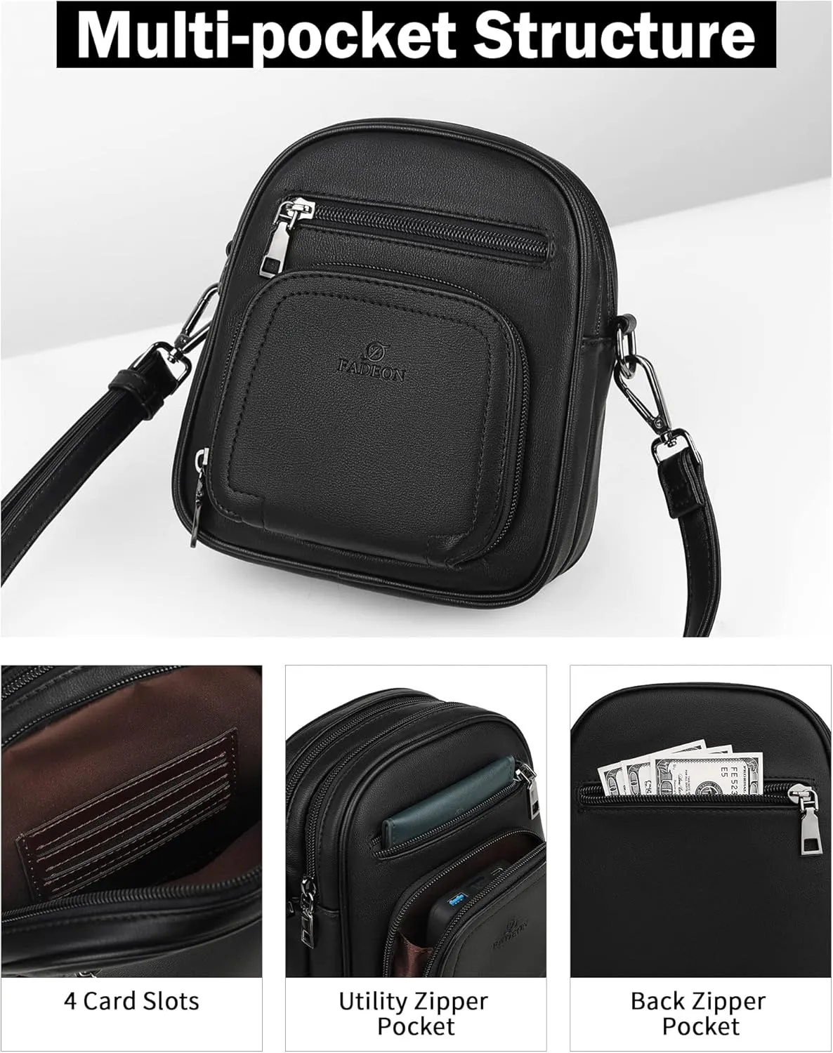 FADEON Small Purses for Women Crossbody Bags, Designer PU Leather Mini Cross Body Purse Travel Shoulder Bag Card Slots