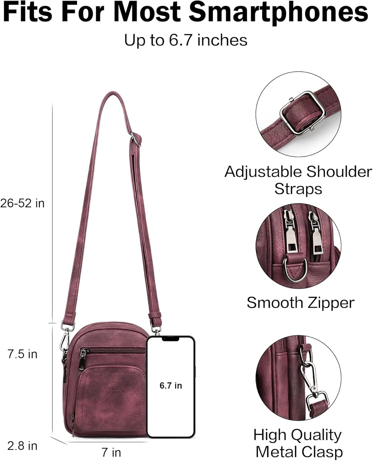 FADEON Small Purses for Women Crossbody Bags, Designer PU Leather Mini Cross Body Purse Travel Shoulder Bag Card Slots