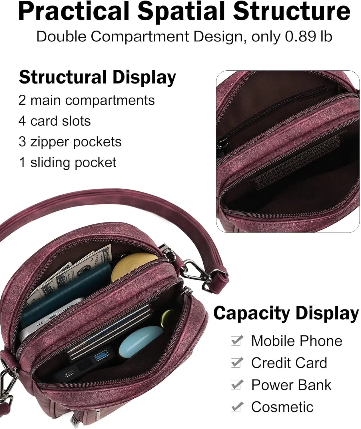FADEON Small Purses for Women Crossbody Bags, Designer PU Leather Mini Cross Body Purse Travel Shoulder Bag Card Slots
